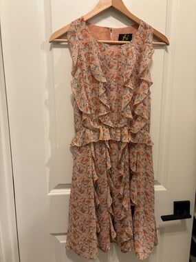 B Collection by Bobeau Floral Ruffle Tiered Midi Dress Size 0 Peach Pink
